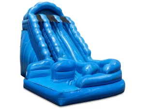 Blue lava themed inflatable water slide with pool