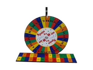 Carnival game wheel with numbered/colored sections
