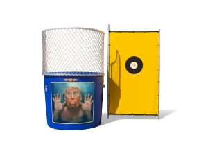 Classic dunk tank game with clear window and splash action