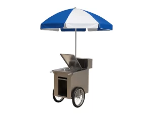 New York style hot dog serving cart with umbrella