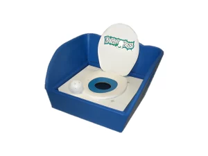 Potty Toss carnival game with wiffle balls