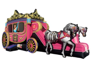Horse-drawn princess carriage bounce house with slide