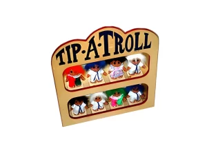 Tip-A-Troll carnival game with dressed trolls and bean bags