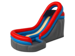 Velocity inflatable water slide with splash pool